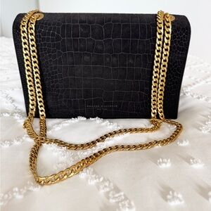 Brandon Blackwood Sophia Bag | Black Croc Embossed Suede w/Gold Hardware